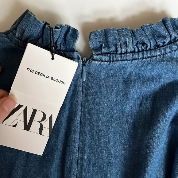 Zara NWT Denim Peasant Blouse - Picture 9 of 9